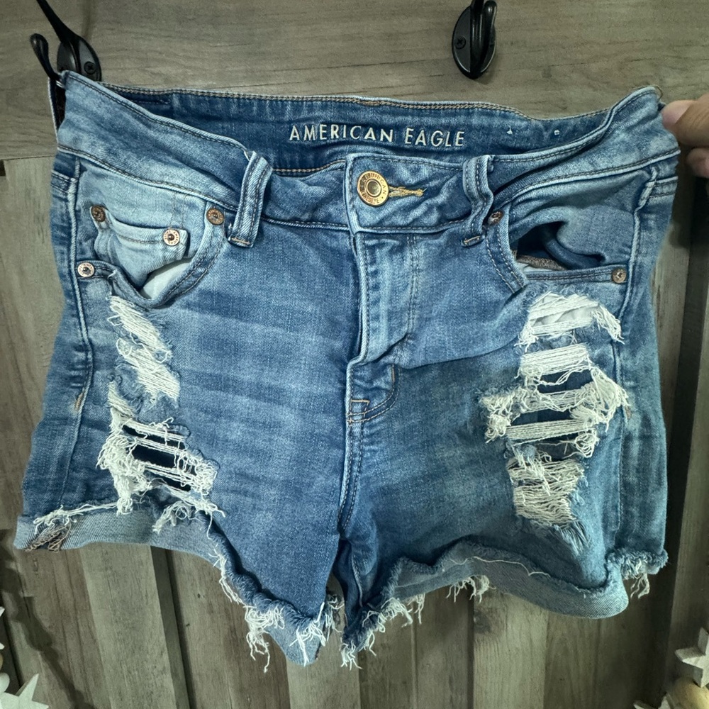 American Eagle Outfitters Blue Distressed Denim Shorts